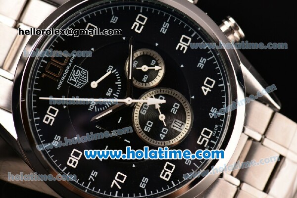 Tag Heuer Mikrograph Chrono Miyota OS10 Quartz Full Steel with Black Dial and Arabic Numeral Markers - Click Image to Close